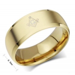 Anillo de acero inoxidable dorado para hombres con símbolo masónico