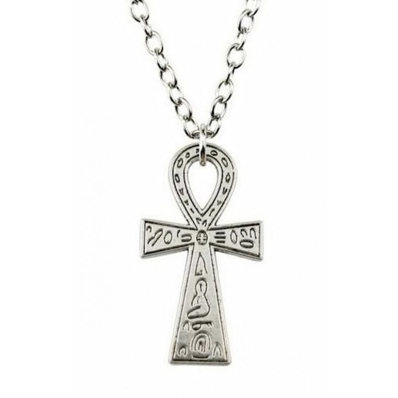 Collar de acero chapado en plata con Cruz egipcia Ankh