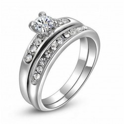 Alianzas dobles para boda de plata de ley 925 con piedras de cristal blanco