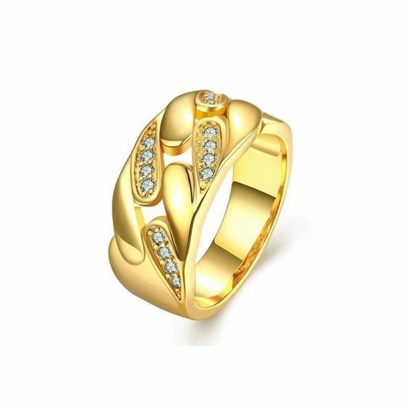Anillo de acero chapado en oro de 18k  con circonitas blancas