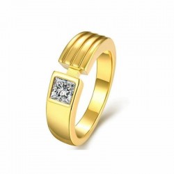 Anillo de compromiso chapado en oro 18 k con piedra cristal blanca
