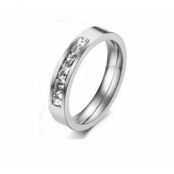 Alianzas de acero de titanio con 8 piedras de cristal color blanco