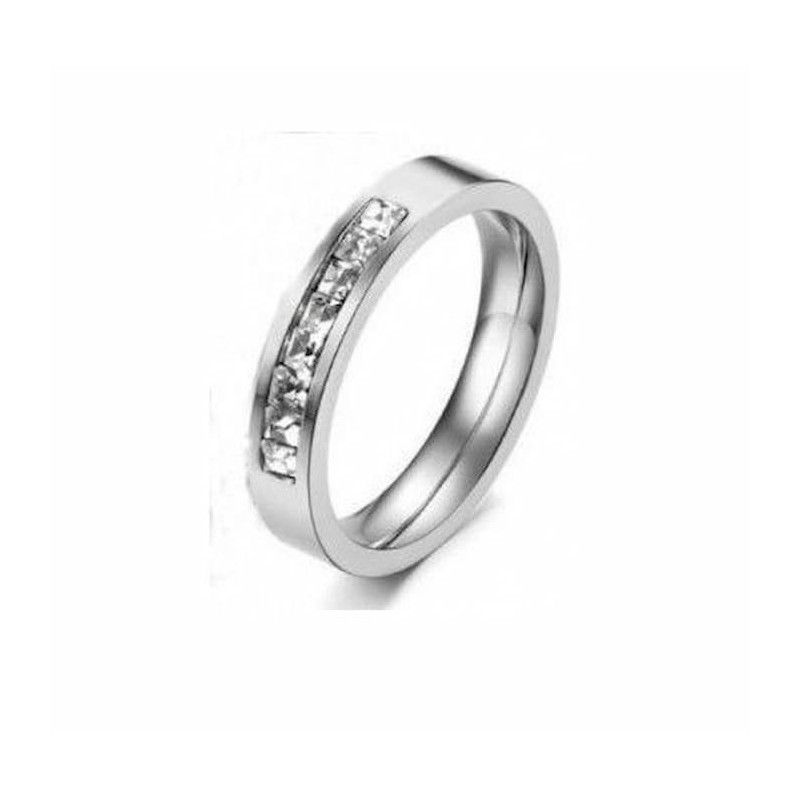 Alianzas de acero de titanio con 8 piedras de cristal color blanco