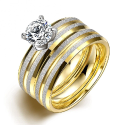 Set de alianzas de acero de titanio con gran circón central de color blanco