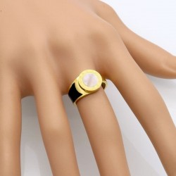 Anillos de acero inoxidable chapados en oro con piedras de color negro o blanco y números romanos