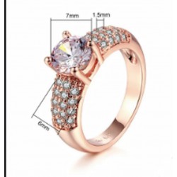 Alianza de boda para mujer diseño solitario con piedra de cristal blanco chapado oro rosa 14k