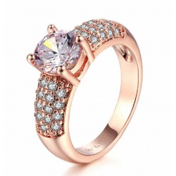 Alianza de boda para mujer diseño solitario con piedra de cristal blanco chapado oro rosa 14k