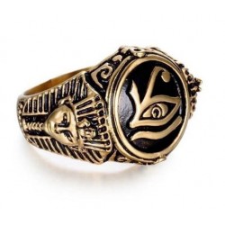 Anillo de acero chapado y esmaltado con diseño egipcio del Ojo de Horus en talla 17