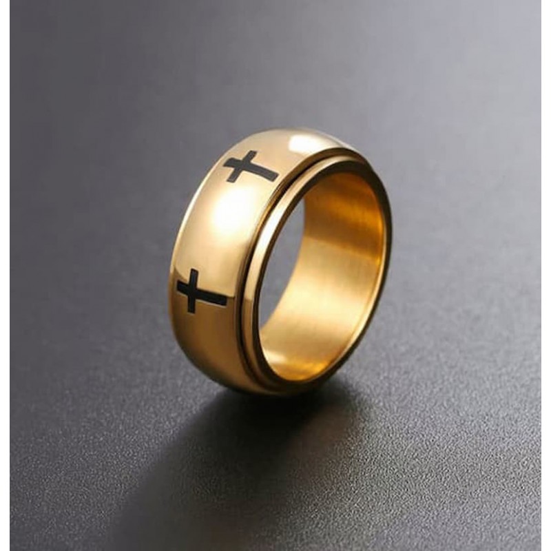 Alianza de hombre fabricada en acero chapado con diseño giratorio antiestrés