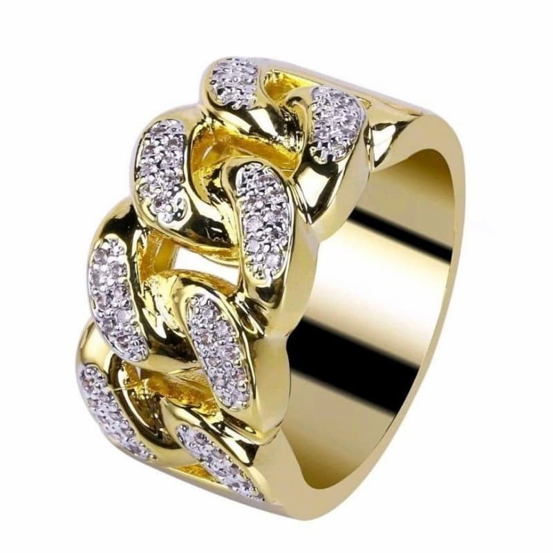 Anillo dorado para hombres diseñado cadena con cristales blancos