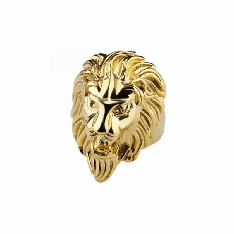 Anillo para hombres con chapado oro y diseño punk cabeza de león