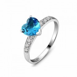 Alianza de boda en plata de ley 925 con diamante azul en forma de corazón