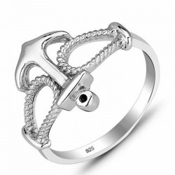 Anillo para mujer fabricado de plata de ley 925 diseño ancla de barco