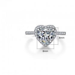 Alianza de plata de ley 925 con diamantes diseño corazón con cristales blancos