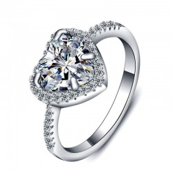 Alianza de plata de ley 925 con diamantes diseño corazón con cristales blancos