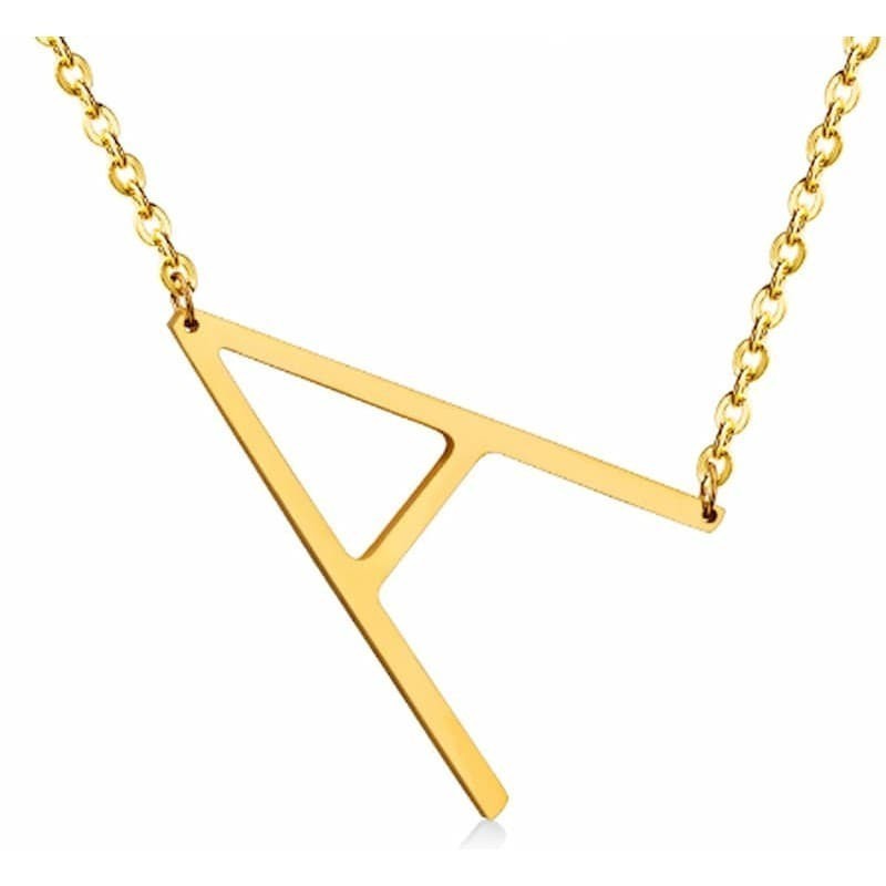 Collar dorado para mujer con colgante de letra inicial personalizada en relieve.