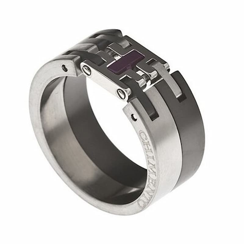 Anillo para hombre de la marca Chimento fabricado en acero inoxidable talla 24.