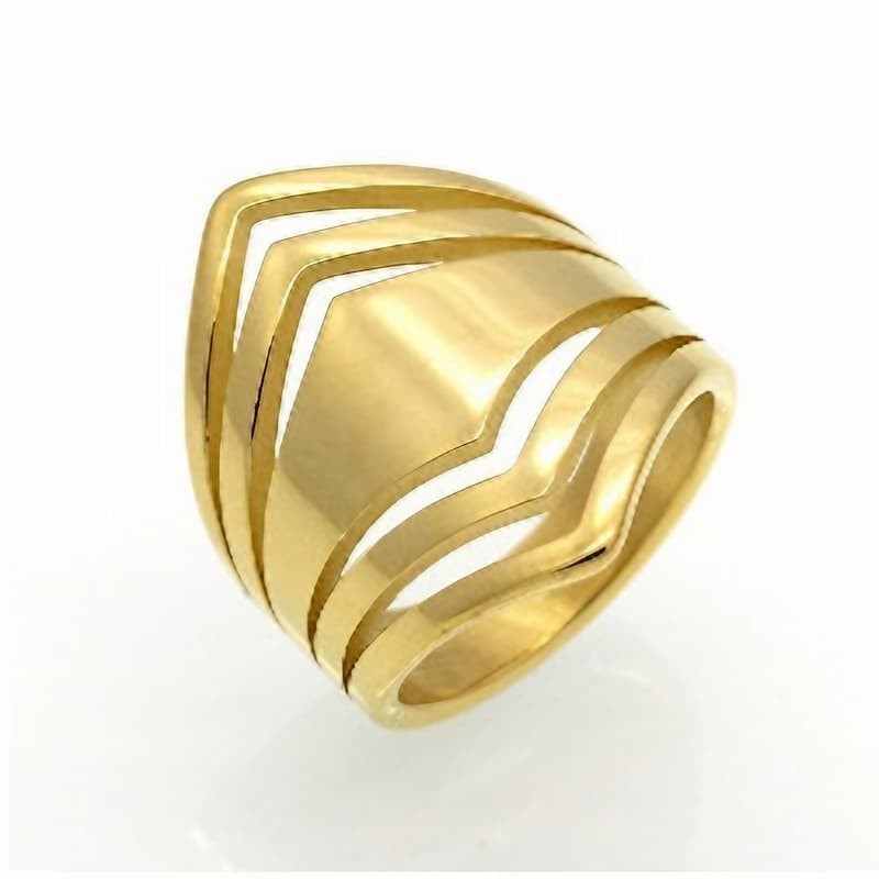 Anillo ancho de acero inoxidable para mujer con acabado chapado en oro de 14k.