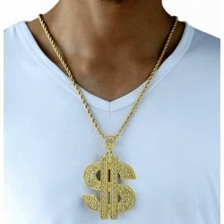 Collar para hombre con colgante de signo de dólar estilo rapero y piedras de cristal blanco.