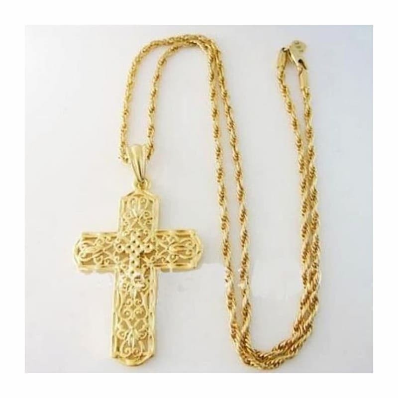 Collar para hombre con colgante de cruz cristiana clásica chapado en oro de 18k.