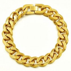Pulsera grande para hombre de acero inoxidable en color dorado con 13 mm de ancho.