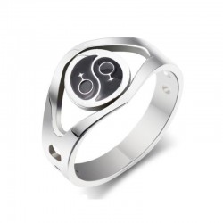 Anillo de acero inoxidable para mujer con los colores de la bandera lésbica en esmalte resistente.