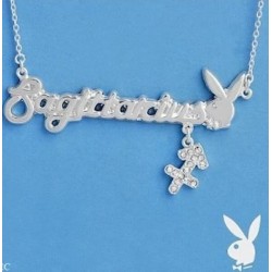Collar con el conejo de Playboy y el signo del zodiaco Sagitario en acabado plata