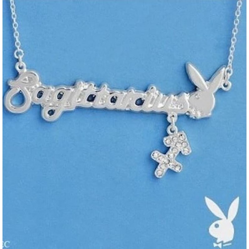 Collar con el conejo de Playboy y el signo del zodiaco Sagitario en acabado plata