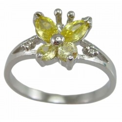 Anillo plateado con piedra de citrino central facetada en talla 14.5.