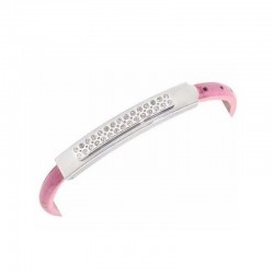 Brazalete abierto ajustable de piel italiana en color rosa y acero inoxidable marca Manuel Zed