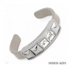 Pulsera de cuero vacuno gris con detalles de acero inoxidable y cristales de la marca Dyrberg Kern.