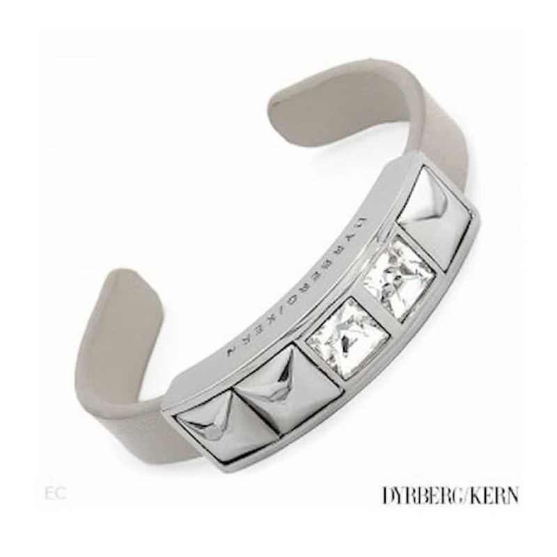 Pulsera de cuero vacuno gris con detalles de acero inoxidable y cristales de la marca Dyrberg Kern.