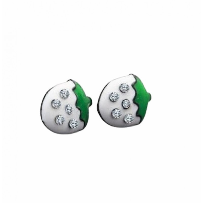 Pendientes para mujer con diseño geométrico esmaltado en colores verde y blanco sobre base dorada.