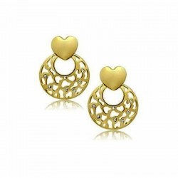 Pendientes de botón redondos con acabado en oro amarillo y circonitas blancas engastadas de alto brillo.