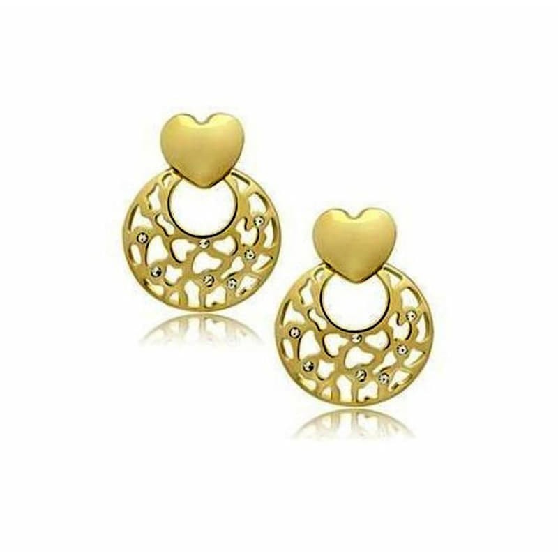 Pendientes de botón redondos con acabado en oro amarillo y circonitas blancas engastadas de alto brillo.
