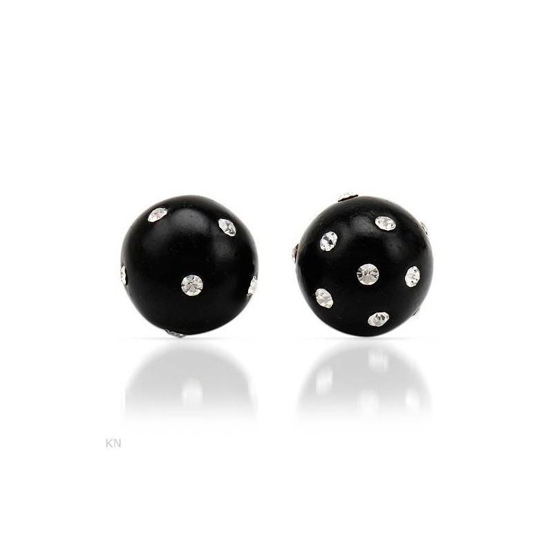 Pendientes de botón para hombre fabricados en plata de ley 925 con centro redondo esmaltado en color negro mate.