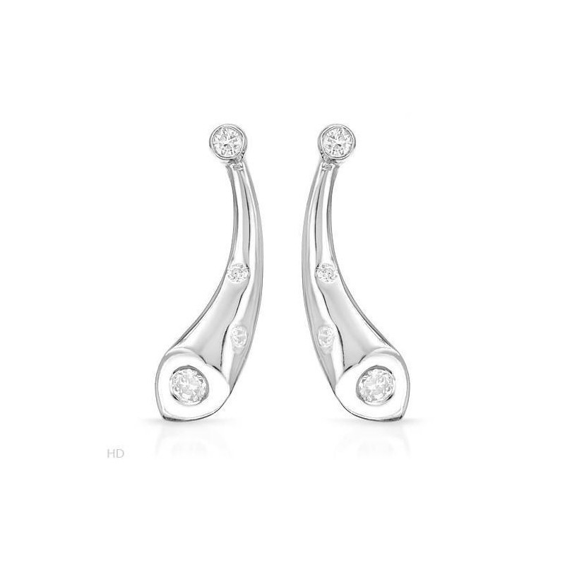 Pendientes largos de mujer en plata de ley 925 con ocho circonitas blancas engastadas en cascada.