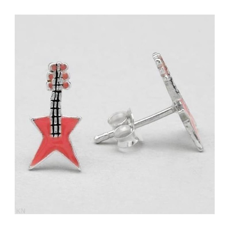 Pendientes de mujer con forma de guitarra española/clásica fabricados en plata de ley 925 con detalles esmaltados.