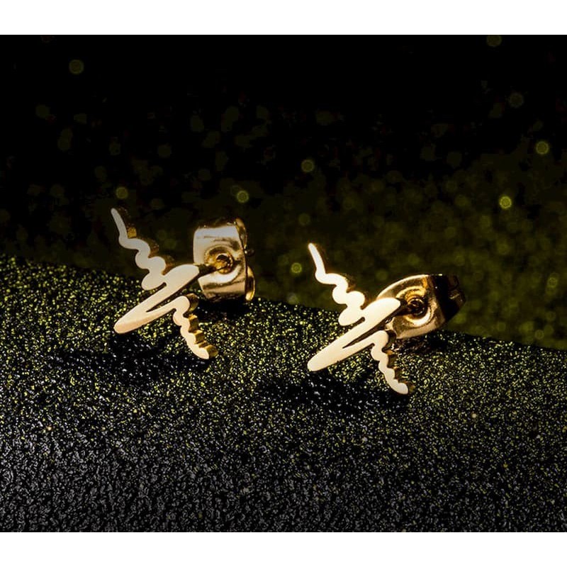 Pendientes de acero inoxidable con el diseño de la línea de un electrocardiograma (latido del corazón), acabado brillante.