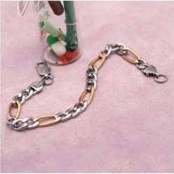 Brazalete rígido para hombre en acero inoxidable con diseño de dos colores y acabado cepillado/pulido.