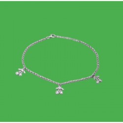 Pulsera de plata de ley 925 para mujer con colgantes de cerezas esmaltadas en rojo y hojas de plata.