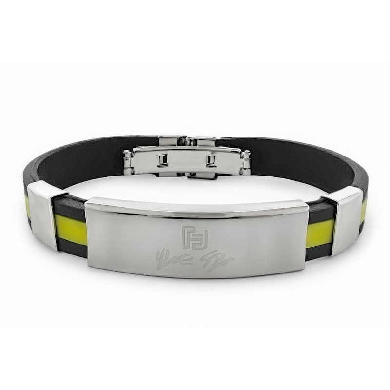 Pulsera masculina con base de goma flexible y eslabones centrales de acero inoxidable con acabado cepillado