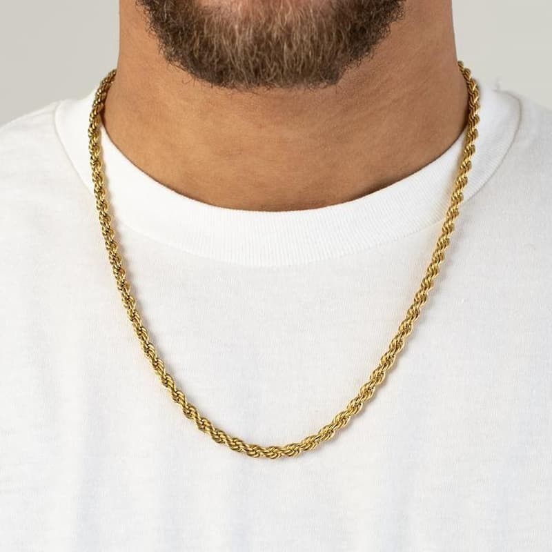 Cadena para hombre con diseño de cordón salomónico de 6mm de grosor, fabricación europea de alta calidad.