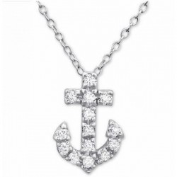 Colgante de ancla de barco en plata de ley 925 adornado con cristales blancos brillantes.