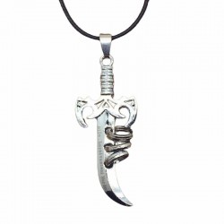 Collar de diseño unisex con colgante en forma de daga detallada y cordón negro ajustable.