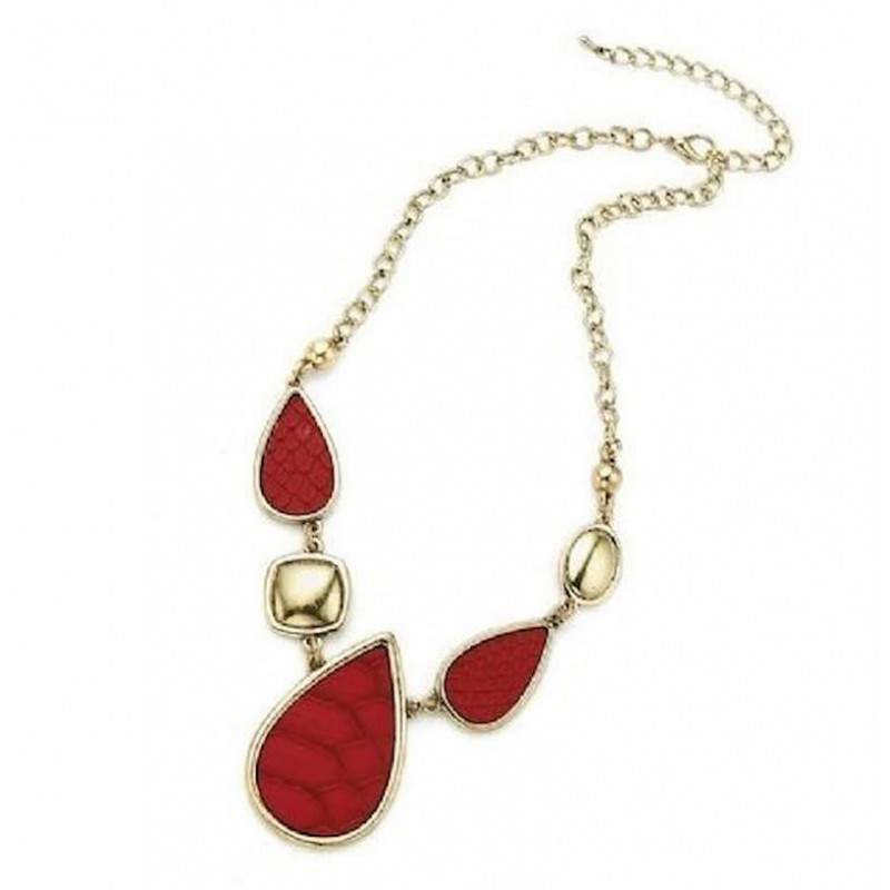 Collar de acero en tono bronce con inserciones de material símil piel de serpiente en color rojo intenso.