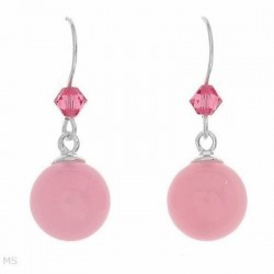 Pendientes para mujer en plata de ley 925 con una piedra central redonda de gran tamaño en color rosa vibrante.
