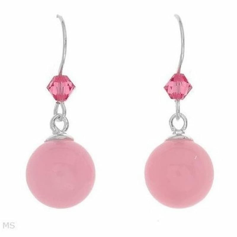 Pendientes para mujer en plata de ley 925 con una piedra central redonda de gran tamaño en color rosa vibrante.