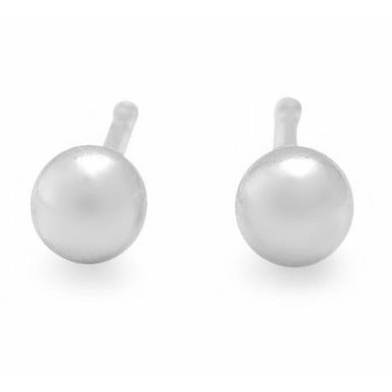 Pendientes clásicos de mujer con forma de bola pequeña fabricados en plata de ley 925 con acabado brillante.