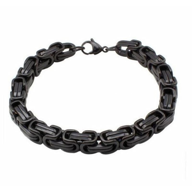 Pulsera para hombre con tejido bizantino de 8 mm de grosor fabricada en acero inoxidable con acabado en color negro mate.